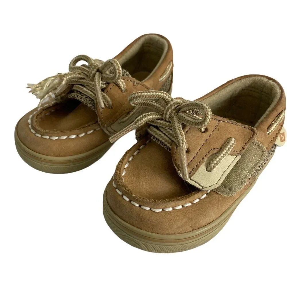 Sperry Baby Toddler Shoes Size 2M 2 Months  Boat Shoes Brown Slip On Hook & Loop